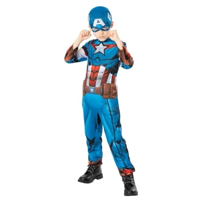 Image of Rubie&#039;s 3013257 8 Captain America Green Collection Child Costume Kids Fancy Dress, Boys, Multicoloured, 7 Years