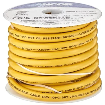 Image of Ancor 112902 Marine Grade Electrical Tinned Copper Battery Cable (6 Gauge, Yellow, 25 Feet)