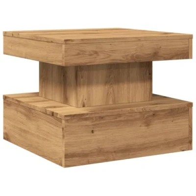 Image of vidaXL Coffee Table with LED Lights Artisian Oak, Engineered Wood, Modern Style, 50x50x40 cm, Living Room/Bedroom