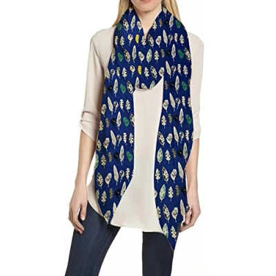 Image of Lina &amp; Lily Feathers Print Women&#039;s Scarf Shawl Wrap Lightweight (Navy Blue)
