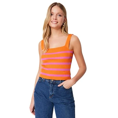 Image of Trendyol Women Regular fit Basic Scoop Neck Woven Blouse,Orange,M