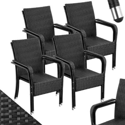 Image of TecTake® Set of 8 Garden Chairs in UV &amp; Weather Resistant Polyrattan, Stackable Rattan Chair with Steel Frame, High Backrest Wide Armrests, Ideal Patio, Balcony Furniture Black