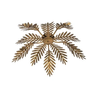 Image of Qazqa Vintage Ceiling Lamp I Flush Light Leaf 5 Gold Botanica Retro Suitable for LED E14 Steel Living Room Kitchen Bedroom