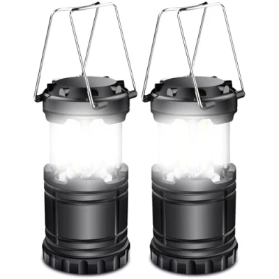Image of EXTRASTAR LED Camping Lantern, Battery Operated Collapsible Portable Lanterns, Emergency Lights with Foldable Hook for Hiking, Camping, Outages, Black(Pack of 2)