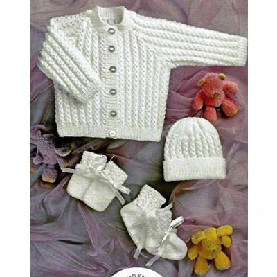Image of UKHKA/35 Jacket, Hat, Mittens and Bootees Baby 4 Ply Knitting Pattern by UK Hand Knit Assoc