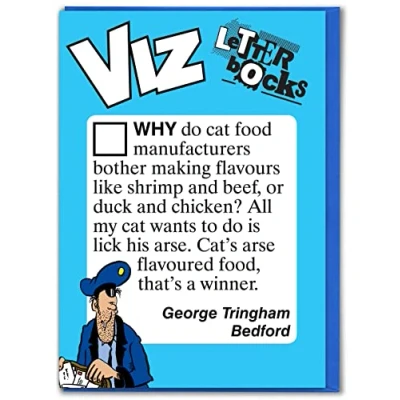 Image of Brainbox Candy Official Viz Letterbocks Birthday Card Hilariously Funny &#039;Cat Food&#039; Cheeky Alternative Humour For Him Her Men Women Friend Mates Sold