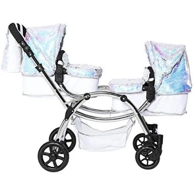 Image of Roma Amy Childs Polly Sparkle Double Twin Dolls Pram 2 in 1 Stroller &amp; Carry Cot Mermaid 3 16 Years