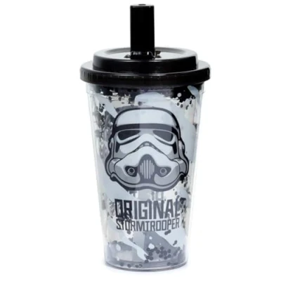 Image of Puckator Shatterproof The Original Stormtrooper Double Walled Cup with Straw and Lid Insulated Tumbler Cups Lids Straws for Adults Children Travel Thermal Water Bottles