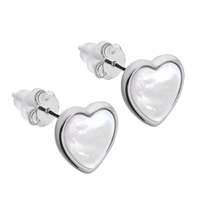 Image of Sterling Silver Mother of Pearl Heart Stud Earrings