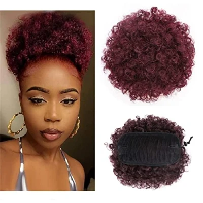 Image of Afro Puff Drawstring Ponytail Curly Bun Extensions Short Kinky Hairpieces Updo hair for Black Women (TBUG)