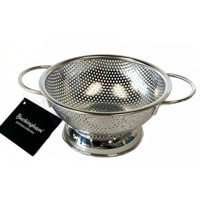 Image of Buckingham 30779 Micro Perforated Stainless Steel Colander Strainer for Rice Pasta Spaghetti Noodles Vegetables Fruits Cooking and Kitchen Use