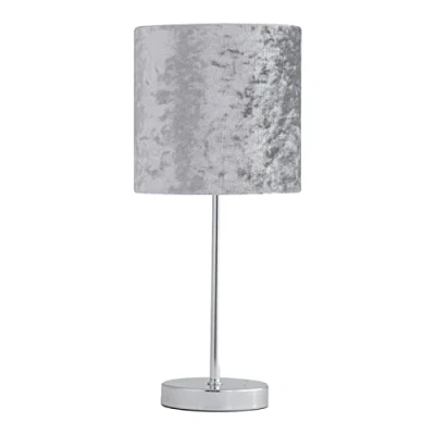 Image of firstchoicelighting Polished Chrome Table Lamp or Bedside Light, Modern Design, Grey Crushed Velvet Shade, Height 35cm, LED Compatible