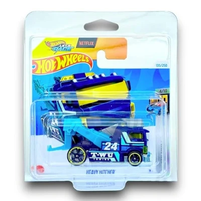 Image of Hot Wheels Heavy Hitcher (Black &amp; Teal Let&#039;s Race) 4/10 HW Metro 2024 135/250 (Short Card) COMES IN A GENUINE KLAS CAR KEEPER PROTECTOR CASE HTB16