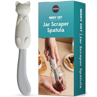 Image of OTOTO Jar Scraper Spatula Silicone Scraper, Cute Kitchen Accessories, Unique Fun Cooking Gadgets for Foodies BPA free &amp; 100% Food Safe (Mary Cat)