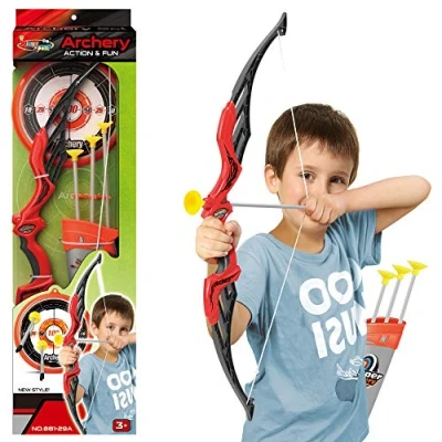 Image of URBN TOYS KIds Childrens Toy Archery Sets, Bow and 3 Arrows with Suction Cups, Outdoor Target Practising Shooting Game (Red/Grey)