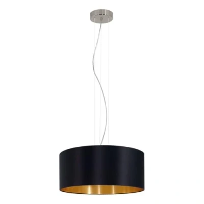 Image of Eglo Maserlo 3 Flame Textile Pendant lamp, Steel and Fabric Hanging Light, Colour: Matt Nickel, Black, Gold, Socket: E27, Ø: 53 cm/20.8 inches