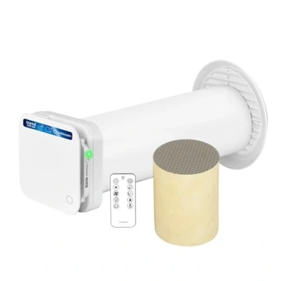 Image of Turbionaire Trend HRV Decentralised VMC Unit, Ceramic Heat Collector, Humidity Sensor, Remote Control, Timer, 8 Speed, Reversible Airflow, 100 mm, White, Silent