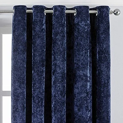 Image of Paoletti Verona Crushed Velvet Eyelet Curtains Navy Size 117 cm x 137