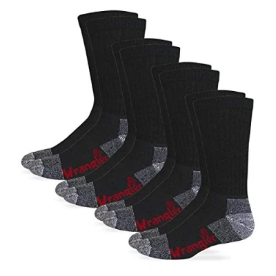 Image of Wrangler Men&#039;s Riggs Men s Steel Toe Boot Work Crew Cotton Cushion Socks 4 Pair Pack Black Large, Black, L UK