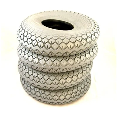 Image of 1 Set of 4 330x100 400x5 Grey Pneumatic Block Mobility Scooter Tyres 4.00 5