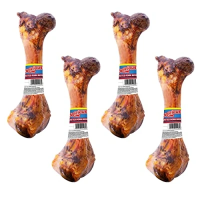 Image of YöL Pack Of 4 Roasted Pork Flavour Bones 20cm Large Dog Chew Treat Real Meat