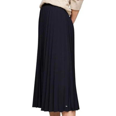 Image of Tommy Hilfiger Women’s Twill Pleated Midi Skirt, Blue (Desert Sky), 12