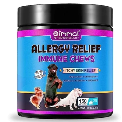 Image of Dog Allergy Chews for Dogs 150pc Soft Itch Immunity Treats Soothe Itchy Paws, Eyes, Ears, Skin Supports Seasonal Itching Relief, Itching, Licking, Scratching, 150pcs/Duck