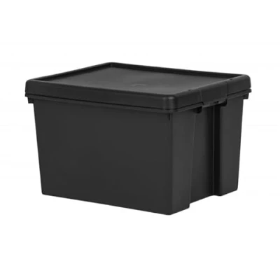 Image of 45L Heavy Duty Storage Boxes with Lids, 100% Recycled Plastic, Stackable Nestable Durable Strong Lid snaps into place and features holes to add tie wraps for added security Home &amp; Office