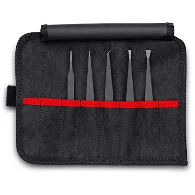 Image of 5 Pc Plastic Tweezer Set in a Tool Roll, ESD