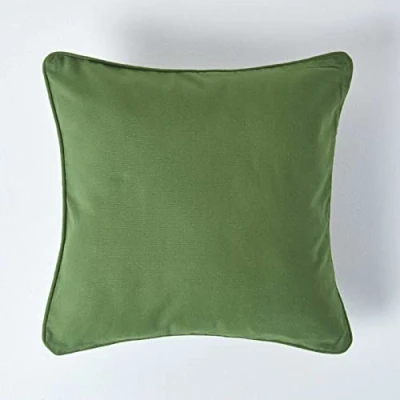 Image of HOMESCAPES 100% Cotton Plain Dark Olive Green Large Cushion Cover 60 x cm Square 24 Inches Sofa Pillow Washable