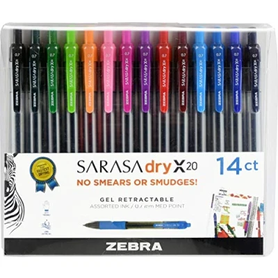 Image of Zebra Pen Sarasa Dry X20 Retractable Gel Pen, Medium Point, 0.7mm, Assorted Fashion Color Ink, 14 Pack