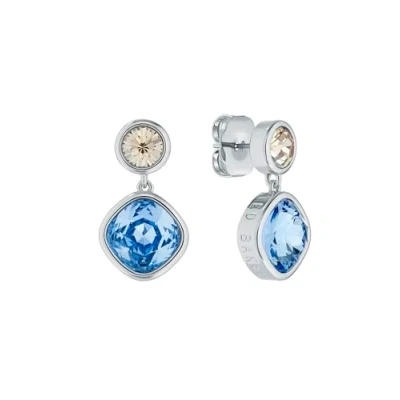 Image of Ted Baker London Craset Crystal Drop Earrings for Women (Silver Tone/Light Blue and Golden Crystal)
