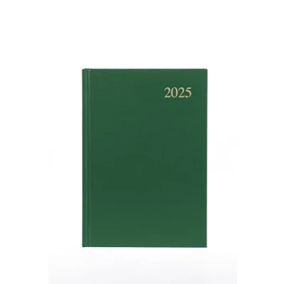 Image of Collins Essential 2025 Business Diary A5 Day to a Page Planner with Leathergrain Hardback Cover Green ESSA51.52 25