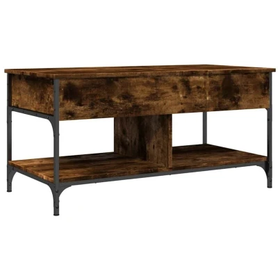 Image of vidaXL Smoked Oak Coffee Table Engineered Wood and Metal, Lift Top, Hidden Storage, Adjustable Feet, Sturdy Frame, 100x50x50 cm for Modern Living Rooms