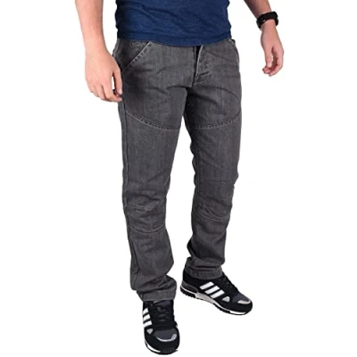 Image of True Face Men&#039;s Jeans Straight Leg Regular Fit Denim Washed Pants, Button Fly Trousers Stretch for Men UK with 2 Front &amp; Back Pockets, Watch Pocket Belt Loops Grey 32W / 30L