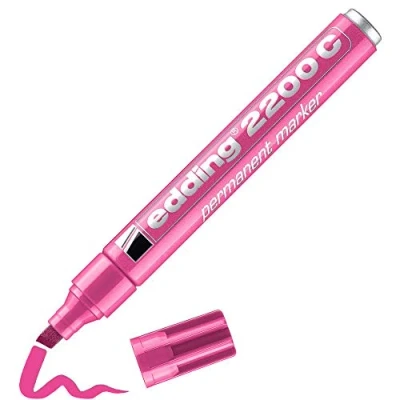 Image of edding 2200 C permanent marker pink 1 pen chisel tip 5 mm quick drying waterproof, smudge proof for cardboard, plastic, wood, metal, fabric