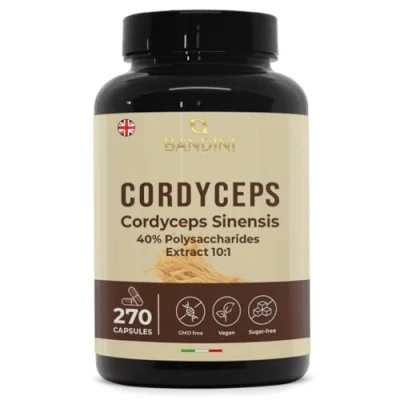 Image of Bandini® Cordyceps Sinensis 19500 mg 270 High Strength Vegan Capsules Mushroom CS 4 Extract 10:1 with 40% Bioactive Polysaccharides Energy, Performance, General Well Being Support Non GMO