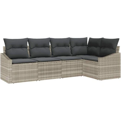 Image of vidaXL 5 Piece Garden Sofa Set with Cushions Light Grey Poly Rattan