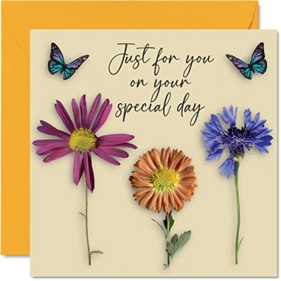 Image of Heartfelt Birthday Cards for Men Women Pressed Flowers Special Card Mum Dad Brother Sister Son Daughter Nan Grandad, 145mm x Greeting Cards, 30th 40th 50th Bday