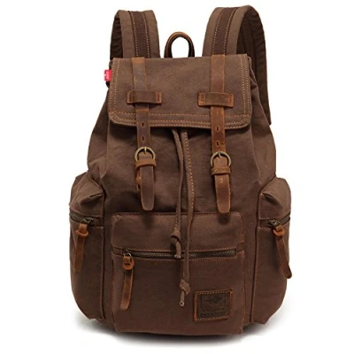 Image of YuHan Canvas Backpack Unisex Vintage Casual Rucksack Laptop Daypacks MacBook Bag Schoolbag Student Bookbag Satchel Hiking Camping Coffee