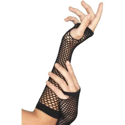 Image of Smiffys Fishnet Gloves, Long, Black , 1980&#039;s Fancy Dress, Adult Dress Up Accessories