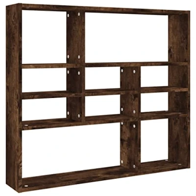 Image of vidaXL Wall Shelf Engineered Wood Mounting Storage Unit: Smoked Oak, Spacious Compartments, Modern Style Suitable for Living Room, Bedroom, Office