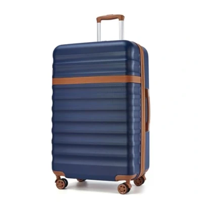 Image of Kono Large Suitcase Check in 28 Inch Expandable Luggage ABS+PC Hard Shell Travel Trolley Case with TSA Lock Spinner Wheels (Navy/Brown)