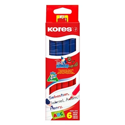 Image of Kores Twin Jumbo 6 Triangular Shape Chunky Colouring Pencils Triangle for Kids, School Pencils, Toddler Kids Double Sided, Red and Blue Set of