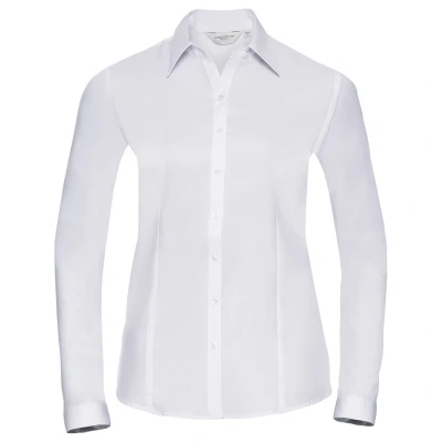 Image of Russell Athletic Collection Womens/Ladies Herringbone Long Sleeved Shirt (White) Size Small
