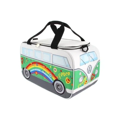 Image of BRISA VW Collection Volkswagen Insulated CoolWarm Thermo Picnic Lunch Bag Box for Food in T1 Bus Design (Peace/Green/25 Liters/6.6 Gallons)