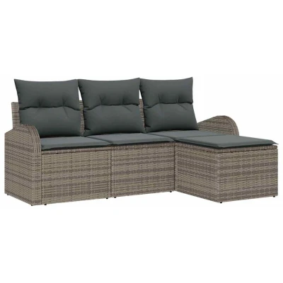 Image of vidaXL 4 Piece Garden Sofa Set with Cushions Grey Poly Rattan