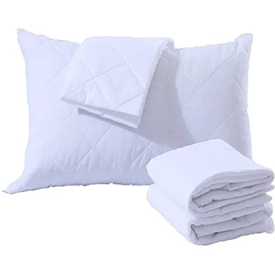 Image of 4 Pack Quilted Pillow Protectors Zippered Hypoallergenic Cover Microfiber Breathable Soft White 48x74Cm