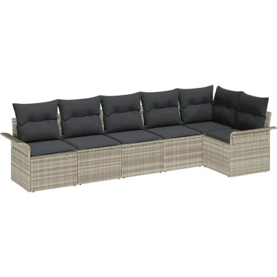Image of vidaXL 6 Piece Garden Sofa Set with Cushions Light Grey Poly Rattan