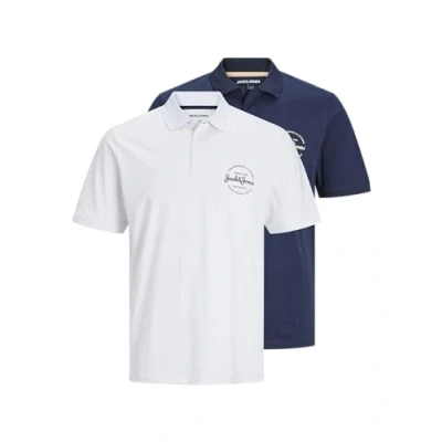 Image of JACK &amp; JONES Men&#039;s Jjforest Polo SS 2pk MP Shirt, Navy Blazer/Pack: White, S